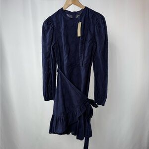 NWT J. Crew Puff Sleeve Wrap Dress in Navy Blue Size Extra Small